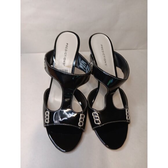 Predictions Women 7.5 Black and Tan 2000s Faux Patent Leather Sandal Slides Mule - Picture 2 of 11